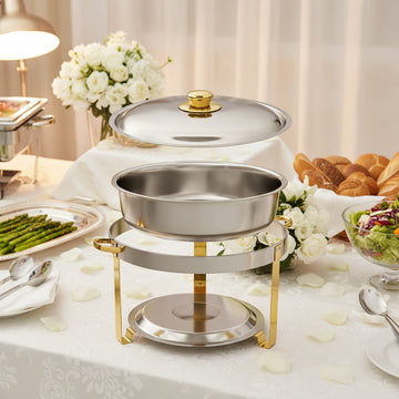 5Qt Round Stainless Steel Chafer with Gold Frame - Rental